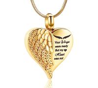 Minicremation Joyería de Cremación para Cenizas Collar de Urna de Corazón Colgantes de Cenizas para Mujeres y Hombres Recuerdo Memorial Ala de Ángel con Encanto Corazón para Seres Queridos, Acero