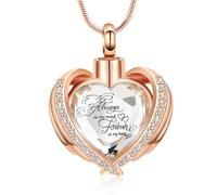 Minicremation Joyería de cremación para cenizas, collar de urna de corazón de cristal con mini urna de recuerdo, joyería conmemorativa de cenizas, Acero inoxidable, Circón