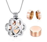 Minicremation Joyería de cremación para mascotas, collar de urna con estampado de huellas para cenizas, collar conmemorativo de cenizas de acero inoxidable para mujeres y hombres, Acero inoxidable