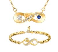 Minicremation Juego de 2 pulseras y collar de corazón infinito, collar de urna de cremación para cenizas, piedra natal, aniversario, joyería de San Valentín, regalo para mujeres, Acero inoxidable,