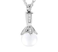 Minicremation Memorial Jewelry - Collar de urna de perlas para cenizas humanas, recuerdo, joyería conmemorativa de cremación, collares de acero inoxidable para mujer, Acero inoxidable, Circonia cúbica