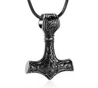 Minicremation Mjolnir - Collar de urna de Martillo de Thors para Cenizas para Hombre, joyería Celta nórdica vikinga, joyería de cremación para Mujer, Colgante conmemorativo de Cenizas, Acero