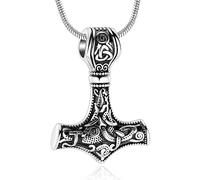 Minicremation Mjolnir - Collar de urna de Martillo de Thors para Cenizas para Hombre, joyería Celta nórdica vikinga, joyería de cremación para Mujer, Colgante conmemorativo de Cenizas, Acero
