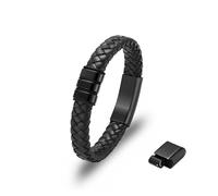 Minicremation Pulsera ajustable de cuero trenzado para cenizas para mujeres y hombres, joyería de cremación, pulsera de urna de muñeca, pulsera conmemorativa de cenizas de un ser querido, Black (20cm