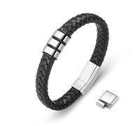 Minicremation Pulsera ajustable de cuero trenzado para cenizas para mujeres y hombres, joyería de cremación, pulsera de urna de muñeca, pulsera conmemorativa de cenizas de un ser querido, Silver (18cm