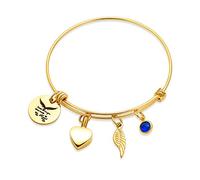 Minicremation Pulsera de cremación para cenizas, pulsera expandible con piedra natal y alas de ángel, pulsera conmemorativa de corazón para cenizas para mujer, Acero inoxidable, No es una piedra