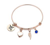 Minicremation Pulsera de cremación para cenizas, pulsera expandible con piedra natal y alas de ángel, pulsera conmemorativa de corazón para cenizas para mujer, Acero inoxidable, No es una piedra