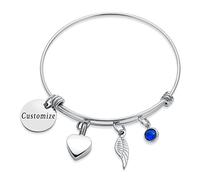Minicremation Pulsera de cremación para cenizas, pulsera expandible con piedra natal y alas de ángel, pulsera conmemorativa de corazón para cenizas para mujer, Acero inoxidable, No es una piedra