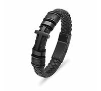 Minicremation Pulsera de urna de cremación con cruz para cenizas, de piel auténtica, para mujeres y hombres, pulsera trenzada para hombre, 24cm/9.44", Acero inoxidable, No es una piedra preciosa