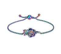 Minicremation Pulsera de urna de flores de rosa para cenizas para mujer, pulsera conmemorativa ajustable de recuerdo, pulsera de urna para cenizas, cadena de eslabones para mujer, Acero inoxidable, No
