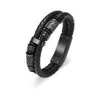 Minicremation Pulsera de urna funeraria vikingo de cuero genuino trenzado con martillo de Thor para cenizas - Regalo de recuerdo para hombre, 24cm/9.44", Acero inoxidable, No es una piedra preciosa