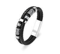 Minicremation Pulsera vikinga de urna de cremación con martillo de Thor para cenizas para hombre, pulsera de urna de cuero genuino trenzado para regalo conmemorativo humano, 22cm/8.66", Acero