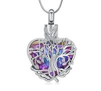 Minicremation Urna Collar para cenizas Árbol de la Vida Birthstone Corazón Colgante Cremación Keepsake Memorial Funeral Collar Joyería Regalos para Mujeres Esposa Madre (F)