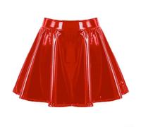Minifalda acampanada de charol para mujer con cintura elástica y diseño plisado de línea A, cremallera invisible, adecuada para baile y club (XXL rojo)