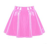 Minifalda acampanada de charol para mujer con cintura elástica y diseño plisado de línea A, cremallera invisible, adecuada para baile y club (M rosa)