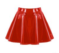 Minifalda acampanada en charol brillante para mujer, falda plisada acampanada con cintura elástica y cremallera invisible para baile y club (XL rojo)