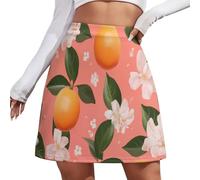 Minifalda Chic para Mujer - Elegante Y Sexy, Falda Ajustada con Naranjas con Estampados Hojas Verdes Y Elementos De La Fruta, Uso Diario Y Salidas, Tallas Grandes S-4Xl, Color Naranja