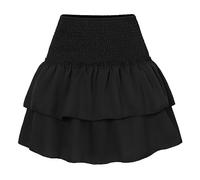 Minifalda con volantes, falda estampada, elegante, falda estampada plisada de encaje, mini lencería, Negro , M