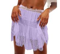 Minifalda de encaje para mujer con enagua escalonada Y2k cintura baja falda de encaje volantes multicapa mini faldas con patrón de encaje floral línea A falda de verano, O Púrpura, L