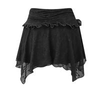 Minifalda de encaje para mujer, falda con volantes, cintura baja, plisada, fluida, Negro, S
