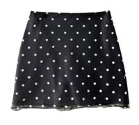 Minifalda de malla de encaje floral para cintura alta, mini con dobladillo con volantes, moda de verano, Negro, S