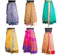 Minifalda de seda vintage para mujer, falda de playa hecha a mano, estilo bohemio, mágica de seda de doble capa, (15 PCS), 21-48