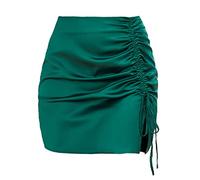 Minifalda de tubo para mujer, de seda satinada, cintura alta, dobladillo dividido fruncido, con correa ajustable, faldas cortas ajustadas, diseño de cordón, verde, S