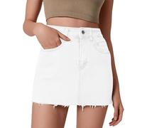 Minifalda mujer mujer bodycon minifalda vaquera con cintura alta bolsillos laterales tejido vaquero elástico lavado para comodidad casual falda blanca mini falda, Blanco, M
