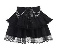 Minifalda para mujer sexy negra punk falda cruzada corta una línea plisada steampunk gótica, enagua Y2k volantes, falda plisada, dobladillo de encaje, falda frontal, vendaje corto, falda corta para