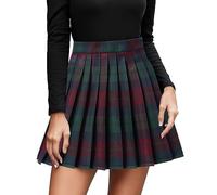 Minifalda plisada a cuadros de cintura alta casual para mujer, Verde militar., XXL