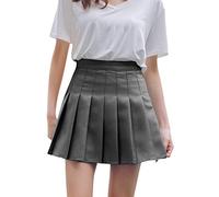 Minifalda plisada de cintura alta para niñas y mujeres, falda acampanada, lisa, a cuadros, patinadora, tenis, uniforme escolar, con forro, gris, M