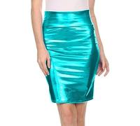 Minifaldas De Tubo De Piel Sintética Para Mujer, Minifaldas De Cintura Media, Ajustadas, Cortas, Estilo Metálico, Faldas Sexys,Azul,4XL