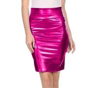 Minifaldas De Tubo De Piel Sintética Para Mujer, Minifaldas De Cintura Media, Ajustadas, Cortas, Estilo Metálico, Faldas Sexys,Rosa Roja,METRO