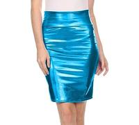 Minifaldas De Tubo De Piel Sintética Para Mujer, Minifaldas De Cintura Media, Ajustadas, Cortas, Estilo Metálico, Faldas Sexys,lago Azul,METRO