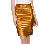Minifaldas De Tubo De Piel Sintética Para Mujer, Minifaldas De Cintura Media, Ajustadas, Cortas, Estilo Metálico, Faldas Sexys,Oro,L