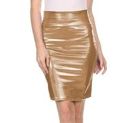 Minifaldas De Tubo De Piel Sintética Para Mujer, Minifaldas De Cintura Media, Ajustadas, Cortas, Estilo Metálico, Faldas Sexys,Oro Rosa,XS