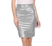 Minifaldas De Tubo De Piel Sintética Para Mujer, Minifaldas De Cintura Media, Ajustadas, Cortas, Estilo Metálico, Faldas Sexys,Plata,6XL