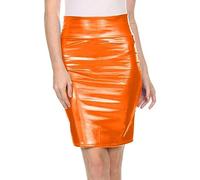 Minifaldas De Tubo De Piel Sintética Para Mujer, Minifaldas De Cintura Media, Ajustadas, Cortas, Estilo Metálico, Faldas Sexys,Naranja,L