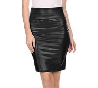 Minifaldas De Tubo De Piel Sintética Para Mujer, Minifaldas De Cintura Media, Ajustadas, Cortas, Estilo Metálico, Faldas Sexys,Negro,3XL