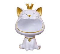 MiniGlypture Figura de gato de la suerte, escultura de almacenamiento, casa para la entrada, gato riendo, caja de almacenamiento, caja decorativa de almacenamiento (blanco)