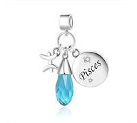MiniJewelry Abalorio colgante de signo del zodiaco con piedras natales brillantes para pulseras Pandora, talla única, Cobre, No es una piedra preciosa
