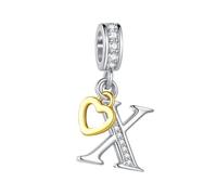 MiniJewelry Abalorio de dos tonos con letra inicial de la A a la Z y oro rosa, compatible con pulseras Pandora, regalo de amor, para mujeres, cumpleaños, nombre del alfabeto, talla única, Cobre, No es