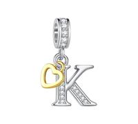 MiniJewelry Abalorio de dos tonos con letra inicial de la A a la Z y oro rosa, compatible con pulseras Pandora, regalo de amor, para mujeres, cumpleaños, nombre del alfabeto, talla única, Cobre, No es