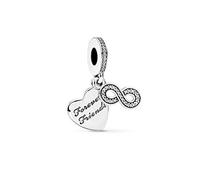 MiniJewelry Abalorio de plata de ley con diseño de corazón para mujer, infinito, para siempre, con texto en inglés "Amigos"