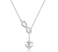MiniJewelry Collar de plata con dije de corazón infinito con letra de la A a la Z, regalo de joyería para mujeres, hija, hermana, nieta, acero inoxidable, talla única, Metal, No es una piedra preciosa