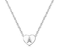 MiniJewelry Collar de plata con letra inicial de corazón pequeño de amor para mujeres y niñas con colgante de nombre personalizado del alfabeto A-Z, Metal