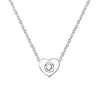 MiniJewelry Collar de plata con letra inicial de corazón pequeño de amor para mujeres y niñas con colgante de nombre personalizado del alfabeto A-Z, Metal