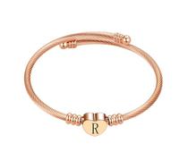 MiniJewelry Pulsera de oro rosa con letra inicial A-Z y corazón para mujer, hija, familia, alfabeto, nombre, cumpleaños, Navidad, acero inoxidable, talla única, Acero inoxidable, No es una piedra