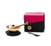 Miniklangschale in Geschenkbox, inkl. schwarzer Unterlage sowie einem Holzklöppel (pink)