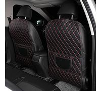 MINIKS 2 Piezas Alfombrilla Antipatadas Cuero Asiento Coche para Opel Astra K Wagon Crossland, Protector Asiento Trasero Antisuciedad Impermeable Protección Respaldo Asiento Fundas,A/Blackred